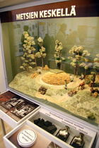 Näyttelyyn oli saatu pienoismalleja ja esittelymateriaalia museoista.